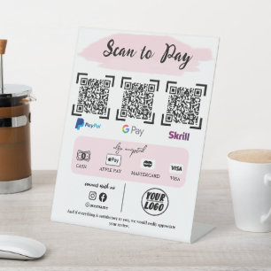 Roze Scan om Sjabloon te betalen Modern QR Betal Reclamebord Met Voetstuk