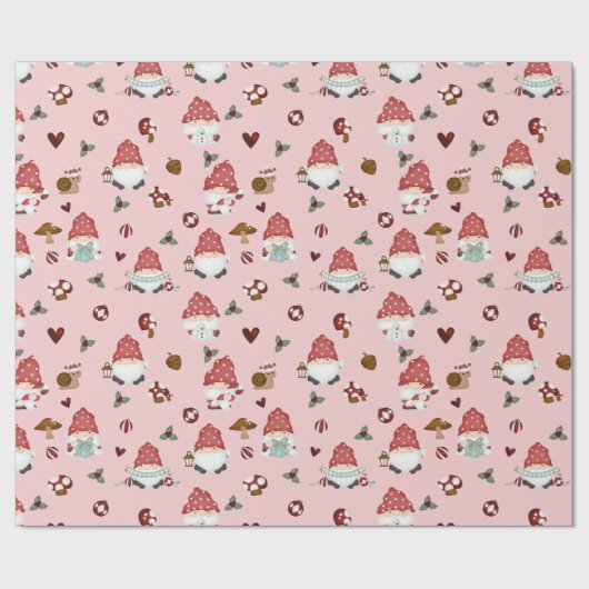 Roze Scandi-kerstgnomen Cadeaupapier (Vlak)