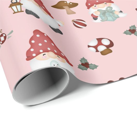 Roze Scandi-kerstgnomen Cadeaupapier (Rol Hoek)