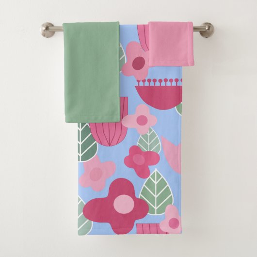 Roze Scandinavian Spring Bath Towel Set Bad Handdoek (Insitu)