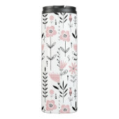 Roze Scandinavisch Bloempatroon Monogram Thermosbeker (Achterkant)