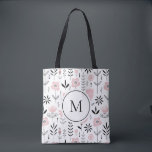 Roze Scandinavisch Bloempatroon Monogram Tote Bag<br><div class="desc">Scandinavische geïnspireerde monogram canvas tas met zwart en roze bloemmotief. Personaliseer door uw monogram toe te voegen. Deze bloemenzak is perfect voor als een gepersonaliseerd cadeau. Overeenkomende objecten zijn beschikbaar.</div>
