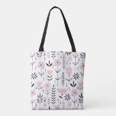 Roze Scandinavisch Bloempatroon Monogram Tote Bag (Achterkant)