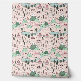 Roze Scandinavisch Boerderij Stad Behang