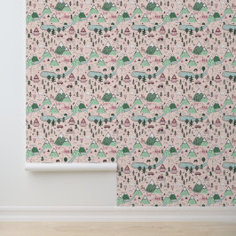 Roze Scandinavisch Boerderij Stad Behang