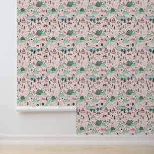 Roze Scandinavisch Boerderij Stad Behang