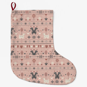 Roze Scandinavische Hondprint – Nordic Minimalisti Grote Kerstsok