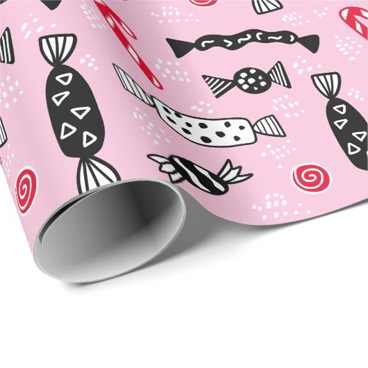 Roze Scandinavische Snoep Bonbon Kerstmis Cadeaupapier (Rol Hoek)