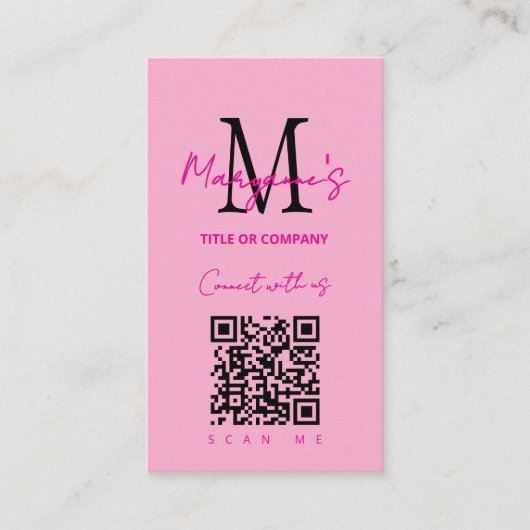 Roze Scannable QR Code Zakelijke Logo Visitekaartje (Voorkant)