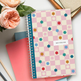 Roze Schaakbord Patroon Sterren Bloemen Notitieboe Notitieboek