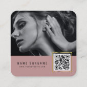 Roze, schaalbare streepjescode QR-codefoto Vierkante Visitekaartje (Voorkant)