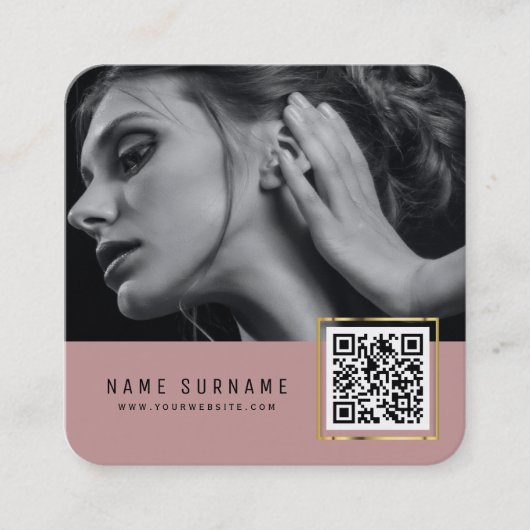 Roze, schaalbare streepjescode QR-codefoto Vierkante Visitekaartje (Voorkant)