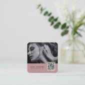 Roze, schaalbare streepjescode QR-codefoto Vierkante Visitekaartje (Staand voorkant)