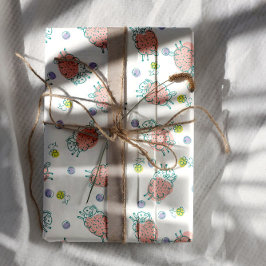 Roze schaap met bloemen & bessen - Leuke patroon Inpakpapier Vel