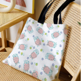 Roze schaap met bloemen & bessen - Leuke patroon Tote Bag