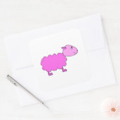 Roze Schaap. Vierkante Sticker (Envelop)