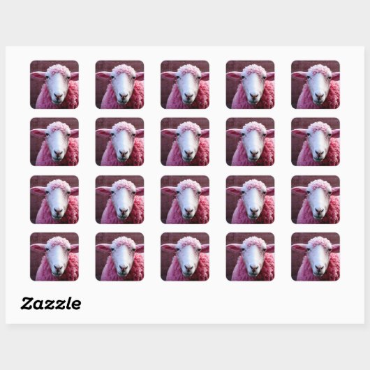 Roze schaap vierkante sticker (Vel)