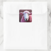 Roze schaap vierkante sticker (Tas)