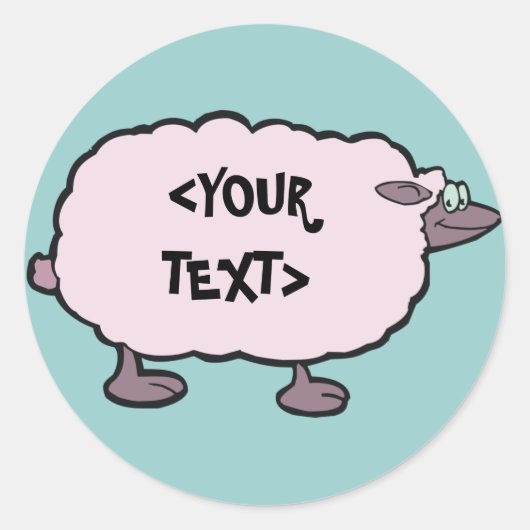 Roze Schaap, <YOUR TEXT> Ronde Sticker (Voorkant)