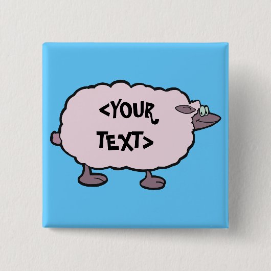 Roze Schaap, <YOUR TEXT> Vierkante Button 5,1 Cm (Voorkant)