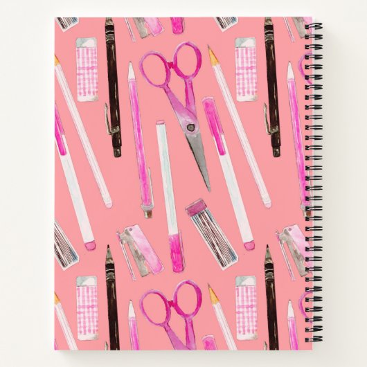 Roze schaar pen potlood gum marker personaliseren notitieboek (Achterkant)