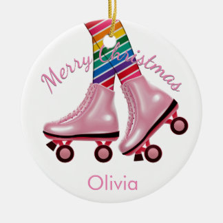 Roze Schaats Girl Keramisch Ornament