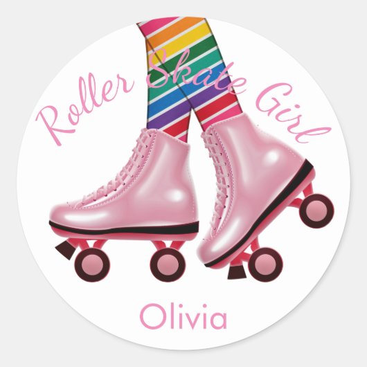 Roze Schaats Girl Ronde Sticker (Voorkant)