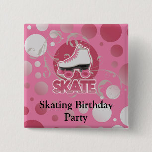 Roze Schaats met roze zwembril, Skin Vierkante Button 5,1 Cm