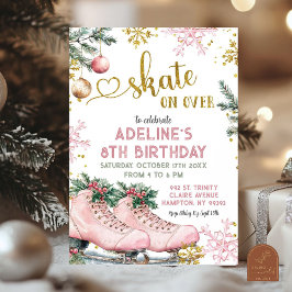 Roze schaats over Winter Kerst verjaardagsmeisje Kaart
