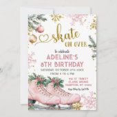 Roze Schaats Over Winter Kerstverjaardag Meisje Kaart (Voorkant)