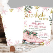 Roze Schaats Over Winter Kerstverjaardag Meisje Kaart