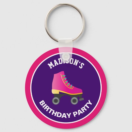 Roze Schaats Roller Skating Birthday Party Favor Sleutelhanger (Voorkant)