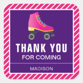 Roze Schaats Roller Skating Birthday Party Favor Vierkante Sticker (Voorkant)