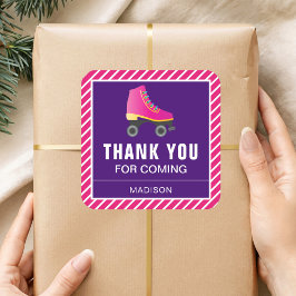 Roze Schaats Roller Skating Birthday Party Favor Vierkante Sticker