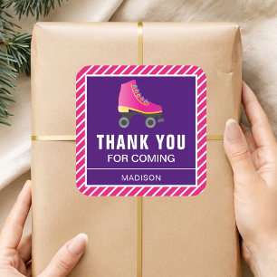 Roze Schaats Roller Skating Birthday Party Favor Vierkante Sticker