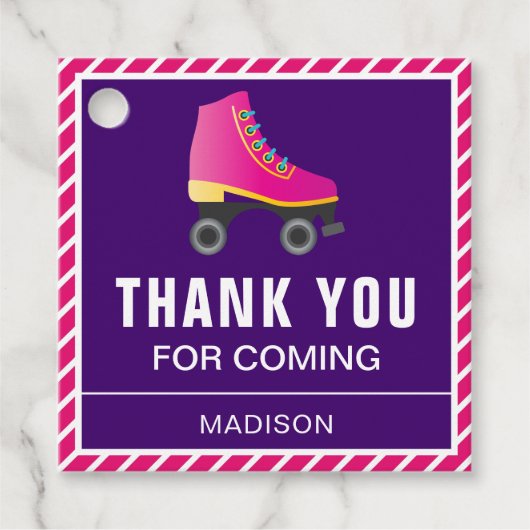 Roze Schaats Rolschaatsen Verjaardagsfeest Bedankjes Labels (Voorkant)