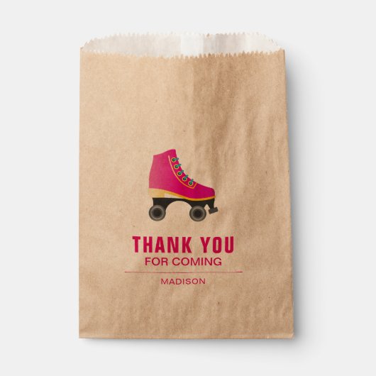 Roze Schaats Rolschaatsen Verjaardagsfeest Bedankzakje (Voorkant)