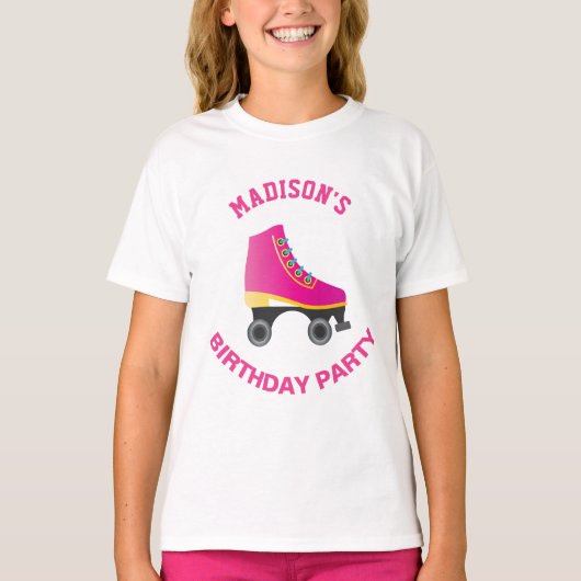 Roze Schaats Rolschaatsen Verjaardagsfeest T-shirt (Voorkant)
