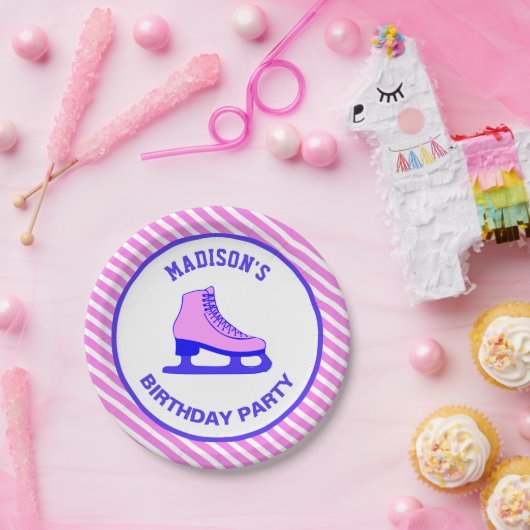 Roze Schaats Schaatsen Verjaardagsfeest Papieren Bordje (Feest)