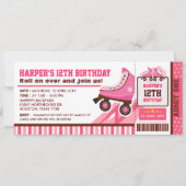 Roze Schaats van Roller Sport Ticket Pass Birthday Kaart (Voorkant)