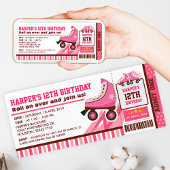 Roze Schaats van Roller Sport Ticket Pass Birthday Kaart