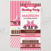 Roze Schaats van Roller Sport Ticket Pass Birthday Kaart (Voorkant / Achterkant)