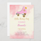 Roze schaats verjaardagsuitnodiging kaart (Voorkant / Achterkant)