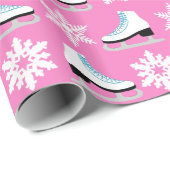 Roze Schaatsen en sneeuwvlokken voor kerstmis Cadeaupapier (Rol Hoek)