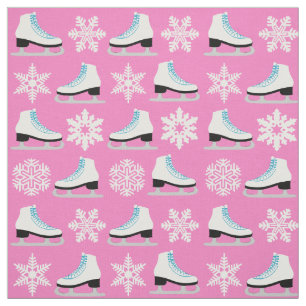 Roze Schaatsen en sneeuwvlokken voor kerstmis Stof