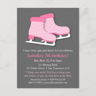 Roze Schaatsen Ice Skating Birthday Party Invitati Kaart