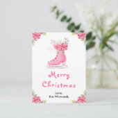 Roze schaatsen Kerstmis Feestdagenkaart (Staand voorkant)