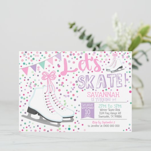 Roze schaatsen Meisjesijsschaatsen Kaart (Staand voorkant)