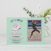 Roze schaatsen Schaats Foto Verjaardagsfeest Uitno Kaart (Staand voorkant)