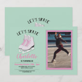 Roze schaatsen Schaats Foto Verjaardagsfeest Uitno Kaart (Voorkant / Achterkant)